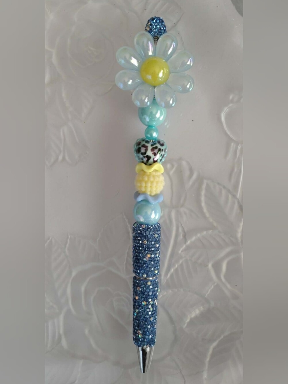 Beaded Daisy Accent Pen - Blue & Yellow